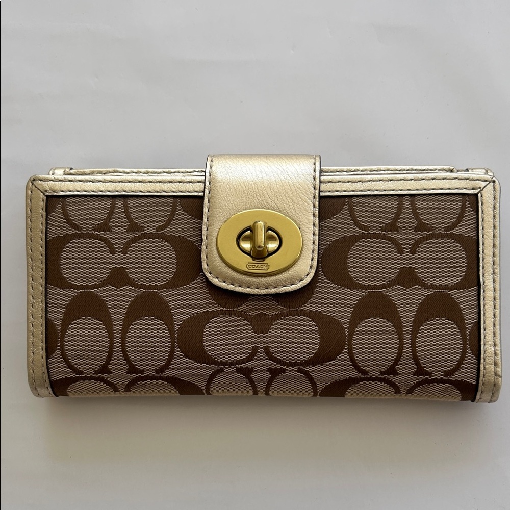 Coach Signature Brown and Gold Wallet